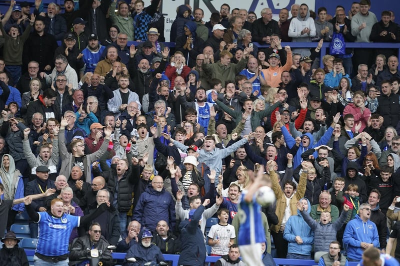 The Fratton faithful celebrate Conor Shaughnessy's injury-time winner against Carlisle