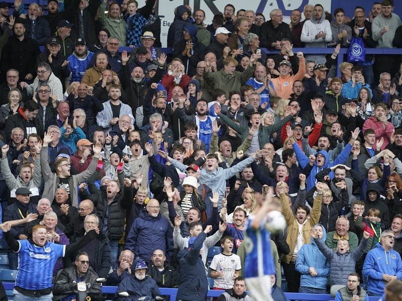 The Fratton faithful celebrate Conor Shaughnessy's injury-time winner against Carlisle