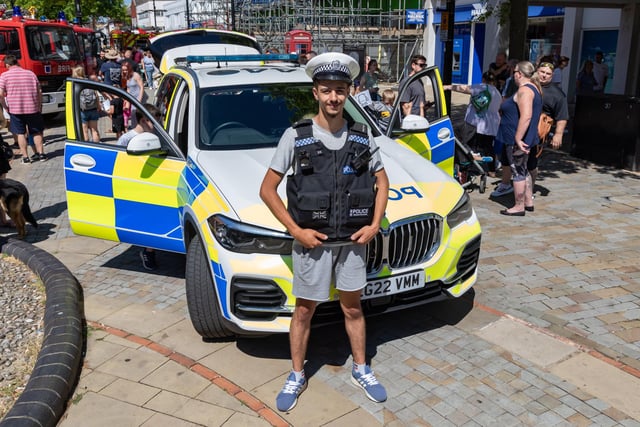 Holidaymaker Marius Nitu from Romania got a chance to experience British Policing during the 999 day in Fareham. Picture: Mike Cooter (240623)