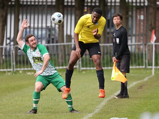 Action from the Father Purcell Challenge Cup final between Mob Albion (green/white kit) and Burrfields. Picture: Kevin Shipp