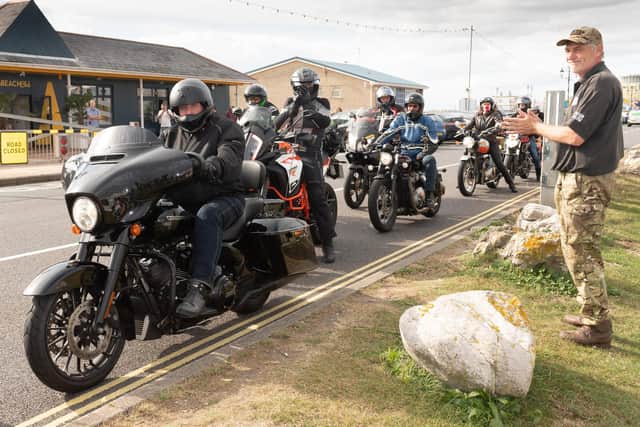 Pictured is: Motorcyclists visited the veterans after seeing advertised on the web.Picture: Keith Woodland (190921-7)