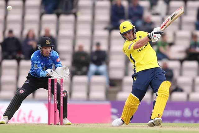 Ben McDermott on his way to a maiden T20 Blast half century for Hampshire. Photo by Warren Little/Getty Images