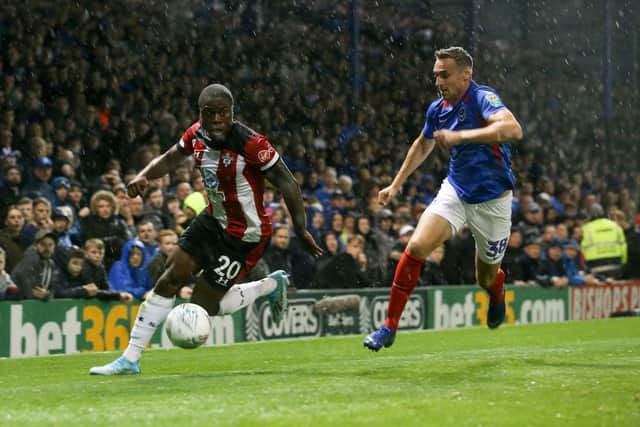 Brandon Haunstrup gives chase in Pompey's Carabao Cup match against Southampton at Fratton Park in September 2019. Picture : Habibur Rahman