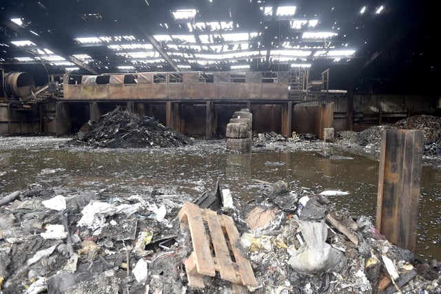 Pictures show the damage caused by the fire at TJ Waste Materials Recovery Facility. Picture: Sarah Standing (080724-6726)