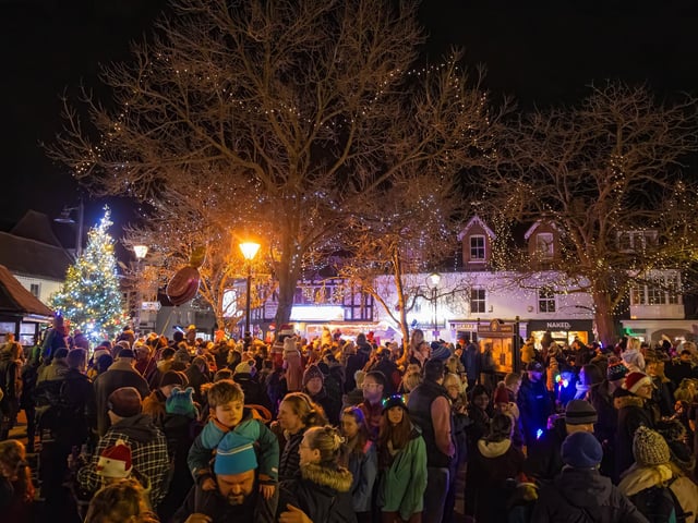 Crowds gathered in Emsworth Square to watch Santa Clause turn on the Christmas lights and hear local children sing festive songs on Friday, November 29. Photos by Alex Shute