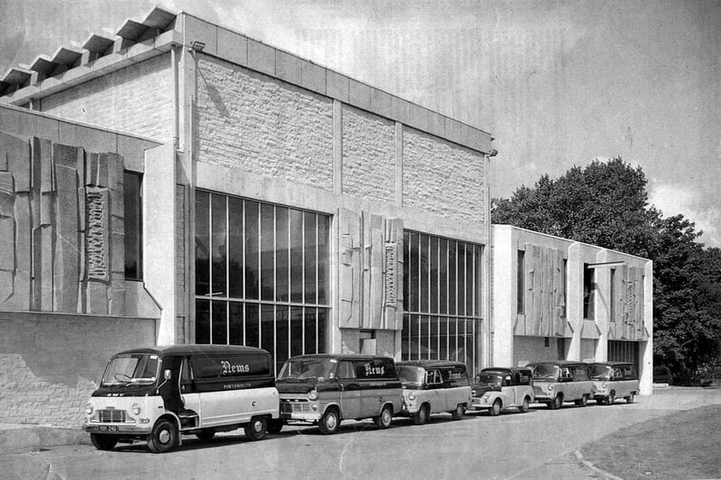Vans line up outside then recently-completed News Centre at Hilsea, ready to deliver the first papers off the new presses in August 1969. 
Picture: The News Portsmouth