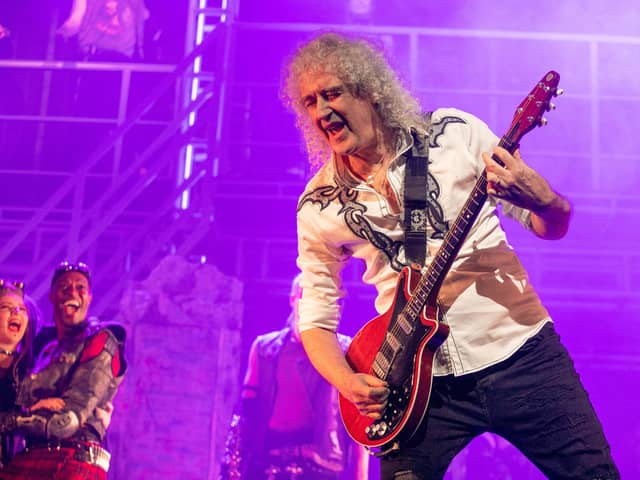 Brian May makes an appearance at the performance of We Will Rock You at the Kings Theatre, Southsea on Tuesday 8th February 2022

Pictured: Brian May on the stage with the rest of the We Will Rock You cast

Picture: Habibur Rahman