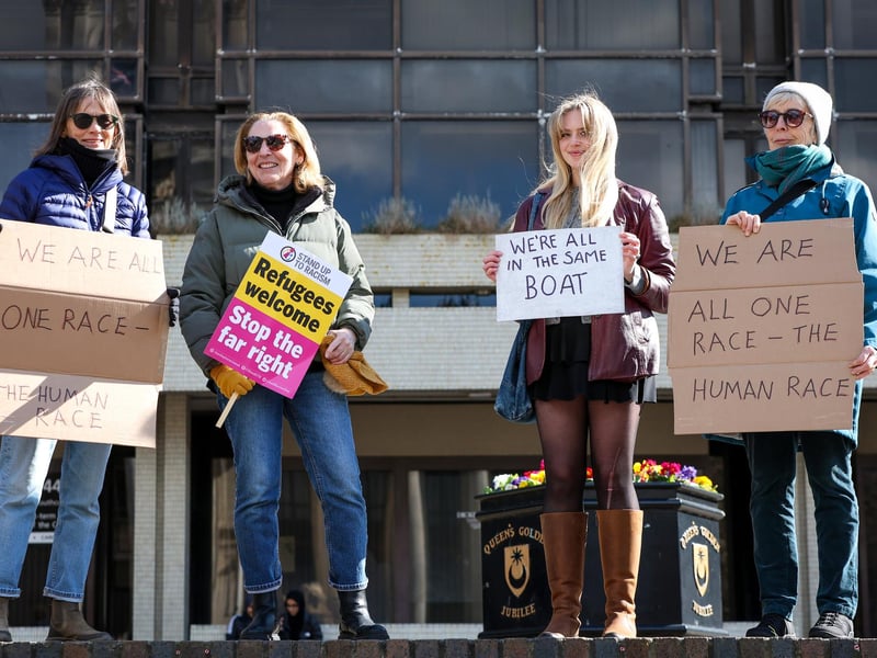 A Unity Rally, arranged by Stand Up To Racism Portsmouth, and a mass-deportation demonstration, arranged by UKIP, took place in Portsmouth's Guildhall on Saturday, March 15. Picture: Chris Moorhouse (150325-037)