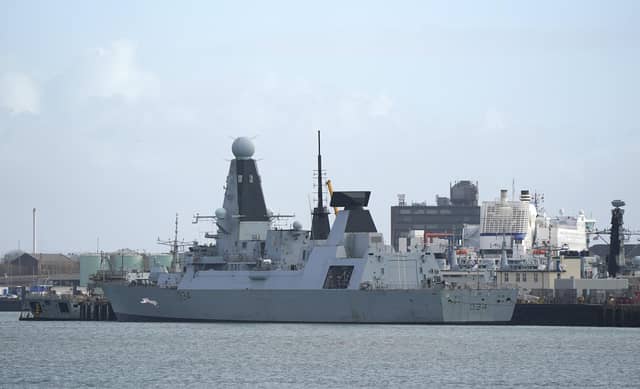 The Royal Navy Type 45 destroyer HMS Diamond at Portsmouth Naval Base.