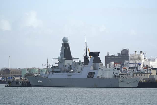 The Royal Navy Type 45 destroyer HMS Diamond at Portsmouth Naval Base.