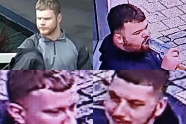 Police are searching for four men in connection with the assault of a security officer at Gunwharf Quays.