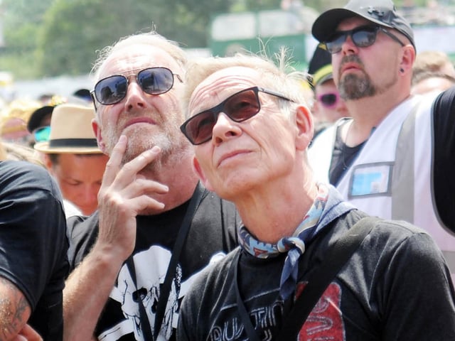 Richard Jobson (left) and Paul Cook watching England v Panama on the big screen at the Isle of Wight Festival in 2018.
Picture: Paul Windsor