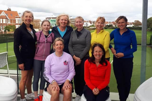 CourtX v Warsash. Back (from left): Amanda Freeman, Grace Saunders, Wendy Evans, Karen Downie, Jo Kelly, Karen Kirwan. Front: Claire Keiditsch. Mandy Richardson