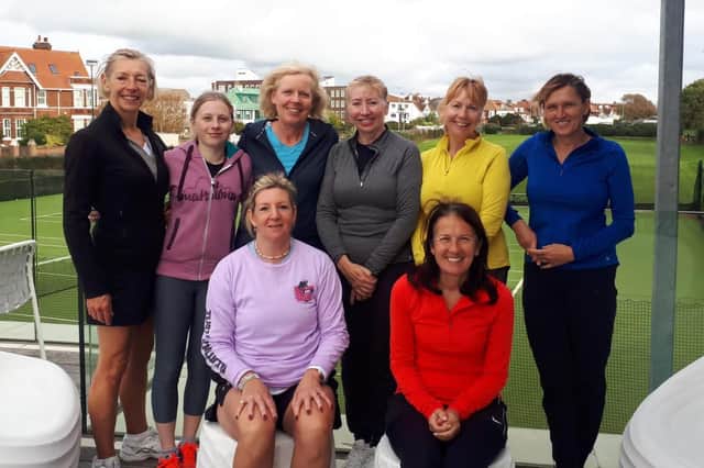 CourtX v Warsash. Back (from left): Amanda Freeman, Grace Saunders, Wendy Evans, Karen Downie, Jo Kelly, Karen Kirwan. Front: Claire Keiditsch. Mandy Richardson