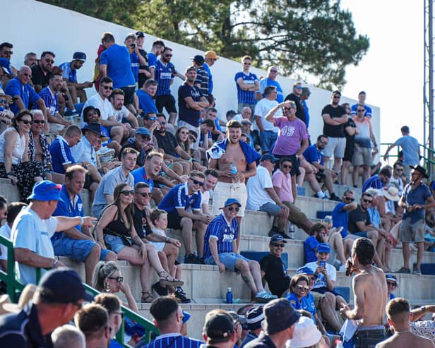 Around 600 Pompey fans made the trip to the Estadio Jose Burgos de Quintana in Malaga to cheer the Blues on against Europa FC last summer.   Picture: @Pompey