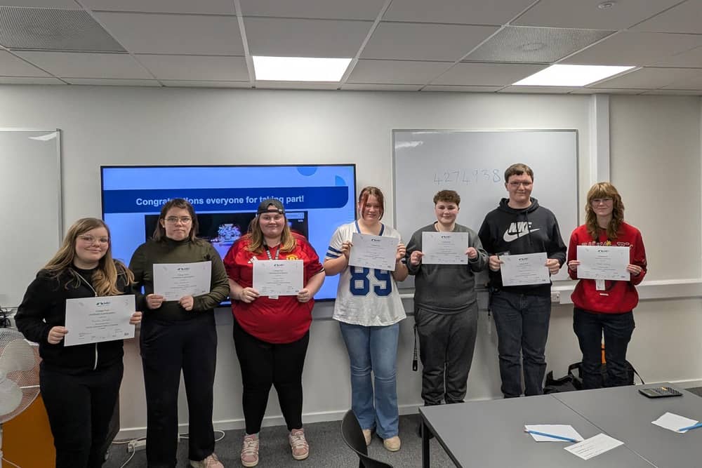GCSE Maths students with their competition certificates.