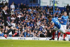 Gareth Evans was denied by Jon McLaughlin during Pompey's play-off semi-final defeat to Sunderland last season. Picture: Joe Pepler