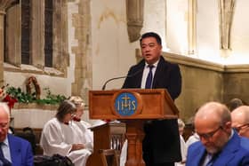 Alan Mak MP gives a reading at the Christmas Carol Service at St Faith's Church, Havant