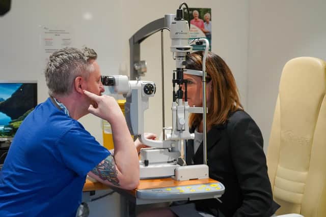 Caroline Nokes MP has an eye health check at Optegra Hampshire