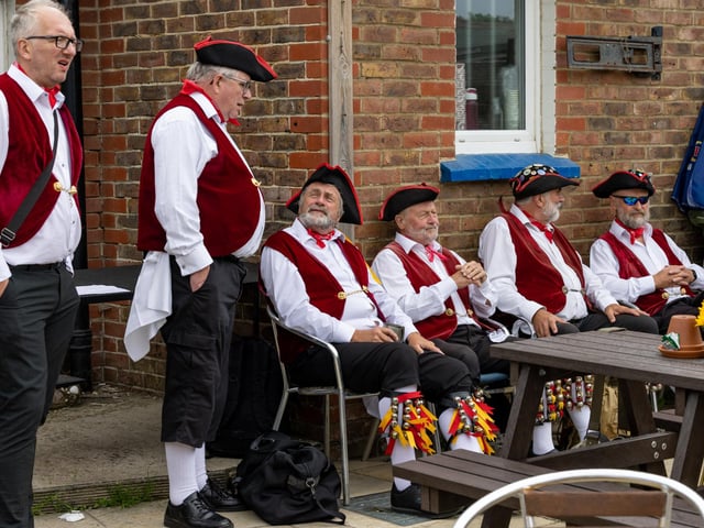 Members of Victory Morris from Portsmouth at the event on Hayling Island. Picture: Mike Cooter (250824)