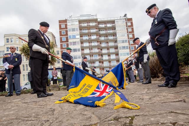 The Portsmouth City Council and Royal British Legion D-Day 75 memorial service on Monday 6th June 2022 at the D-Day Stone, Southsea
Pictured: Standard-bearers at the event
Picture: Habibur Rahman