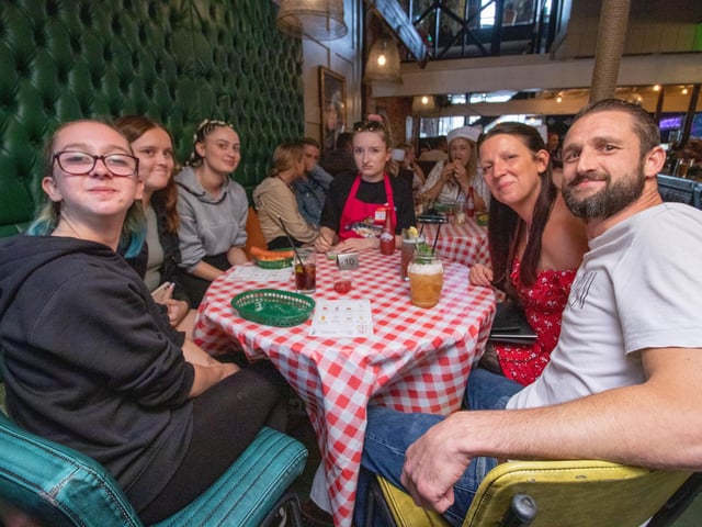 People having fun at Karen's Diner.