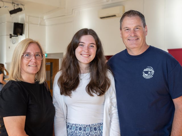 Students found out their A Level results this morning at Portsmouth High School as they prepare for their next steps in education.Pictured - Olivia, 17, with Mum and Dad, heading to Royal Holloway to study Drama and Theatre. Photos by Alex Shute