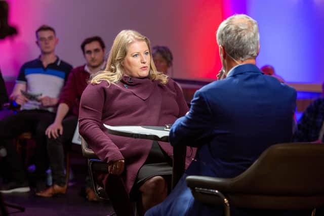 Nigel Farage interviewing Donna Jones at The Rifle Club in Goldsmith Avenue last year. This is not the incident that sparked the complaint.
Picture: Habibur Rahman
