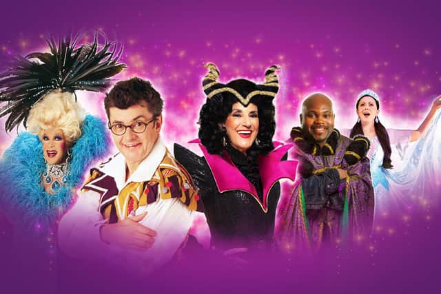 Sleeping Beauty Cast at the Mayflower Theatre (l-r) Ceri Dupree, Joe Pasquale, Lesley Joseph, Neal Wright and Sarah Earnshaw