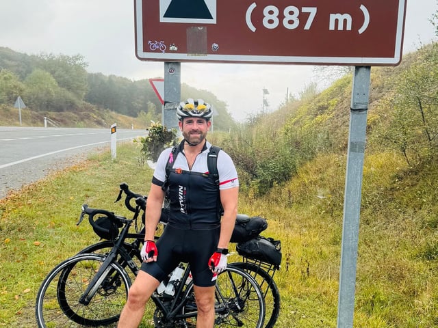 Matt Mallett tackling one of the huge climbs and taking in the stunning Spanish scenery during his 895 km charity ride from the Bay of Biscay to the Mediterranean.