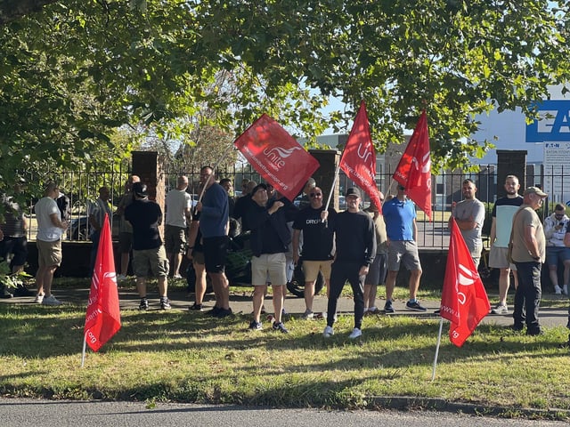 Members of the Unite union at Eaton Ltd - an aerospace firm in Segensworth - have gone on strike today amid an ongoing row over pay.