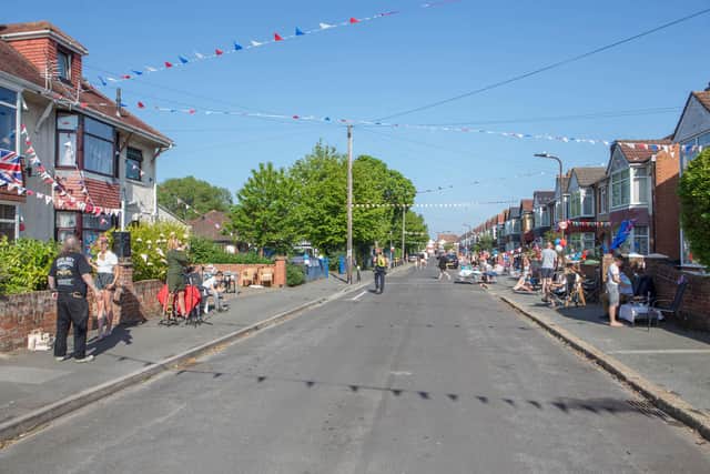 Socially distant VE Day celebrations at Hilary Avenue,  Cosham, Portsmouth. Picture: Habibur Rahman