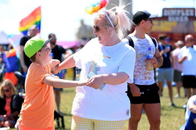 Clair Foster and her son, Mason, 8 at Portsmouth Pride last year
