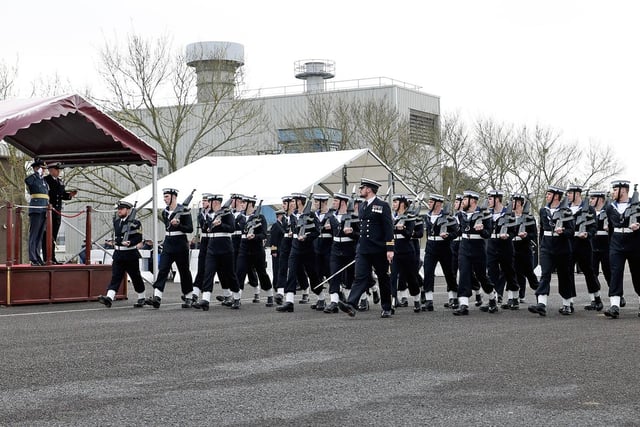 The march past at Ceremonial Divisions at HMS Sultan.