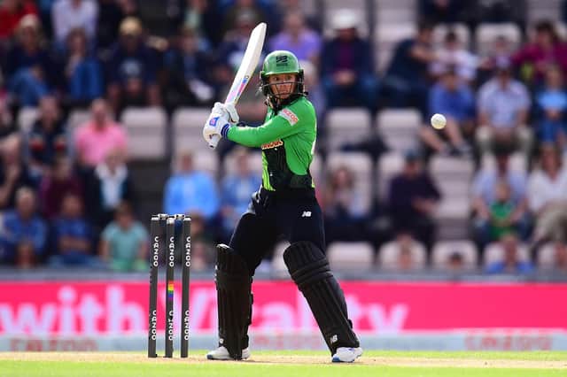 Danni Wyatt in action for the Southern Brave against Birmingham Phoenix at The Ageas Bowl last night. Picture: Harry Trump/Getty Images.