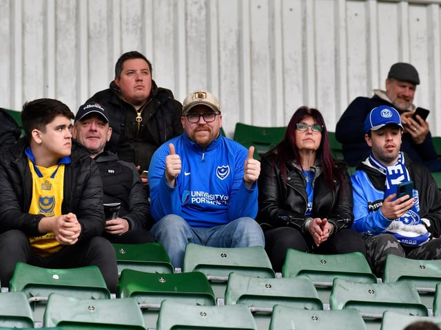 Portsmouth fans ahead of the EFL Sky Bet League 1 match between Plymouth Argyle and Portsmouth at Home Park, Plymouth, England on 11 February 2023.