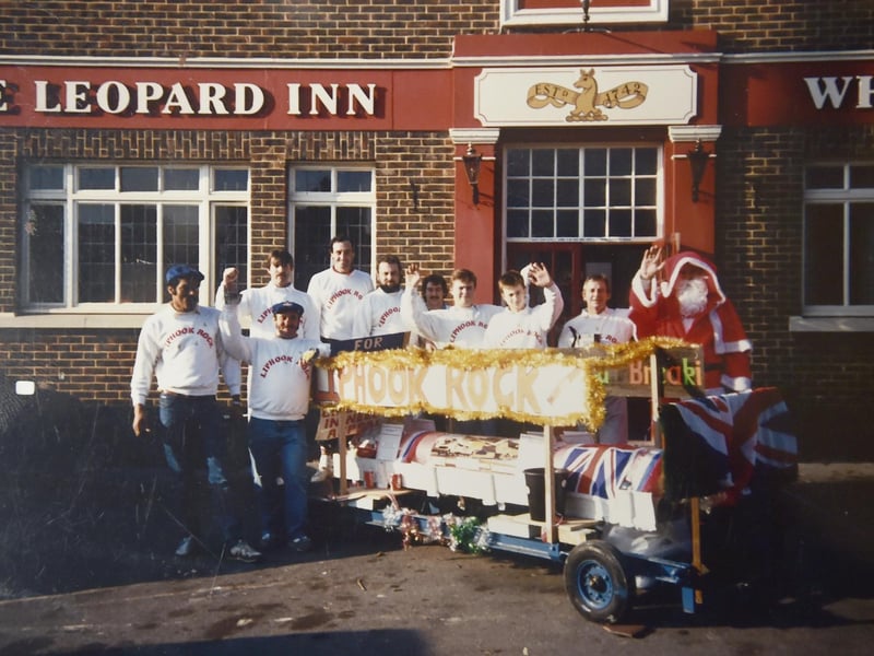 Northcote Pub in Southsea collects.
Pictured is: Tug of war team for charity The Rowans Hospice at The Leopard Inn one Christmas in the mid 80's.
