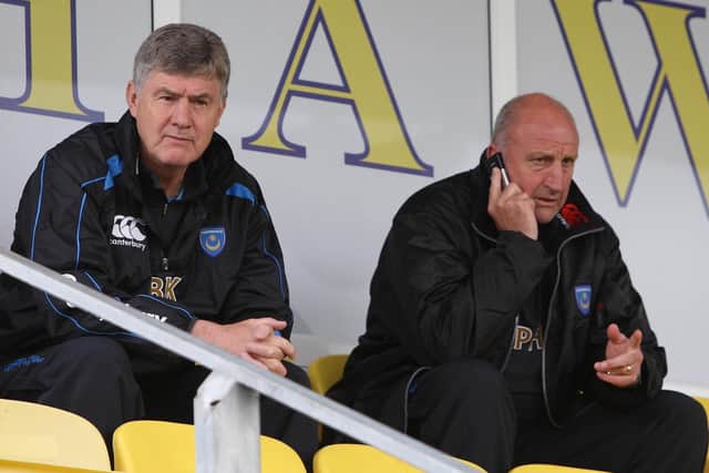 Pompey assistant manager Brian Kidd attends a reserve match with Paul Hart at Westleigh Park in 2009. Picture: Dave Haines