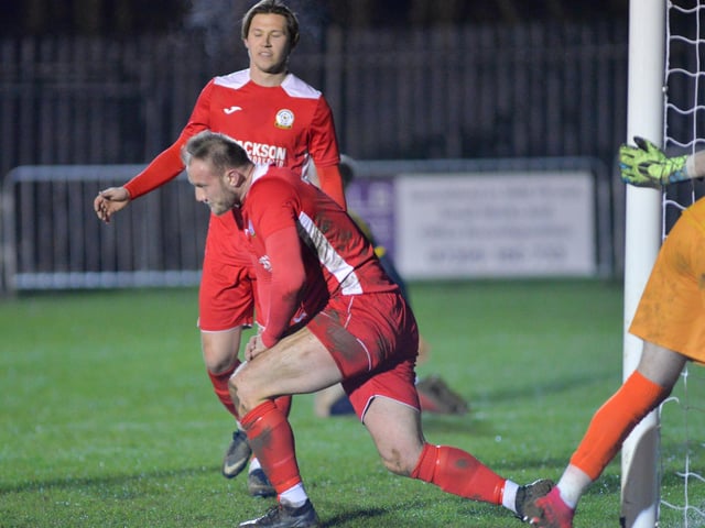 Connor Duffin has just scored one of his three goals against Alresford. Picture by Martyn White
