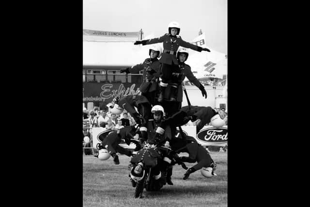 Motorcycle display team thrilling the Southsea Show crowds, August 1994. The News PP4112