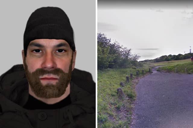 A man was robbed of his Rolex watch and £100 cash by a stranger in a field in Drayton. Police have released an e-fit image of a man they wish to speak to. Picture: Hampshire and Isle of Wight Constabulary/Google Street View.