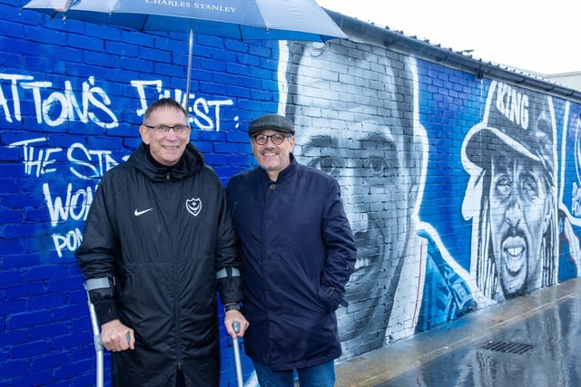 Alan Knight and Guy Whittingham braved the rain for the unveiling.