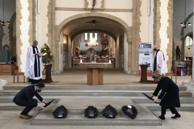 Flashback to 2020 and Portsmouth MPs Stephen Morgan and Penny Mordaunt lay wreaths during the annual Seafarers' Service at the city's cathedral. Picture: Portsmouth Cathedral/