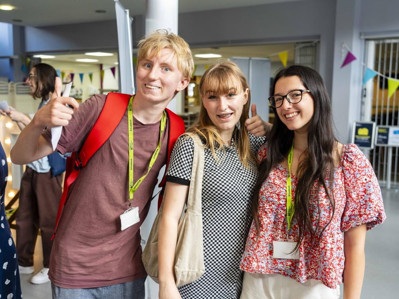 Lucy Brazier, Daria harmata & Bertie Ferrett at City of Portsmouth College results day 2024