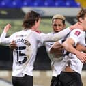 Sean Raggett celebrates his goal at Ipswich