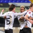 Sean Raggett celebrates his goal at Ipswich