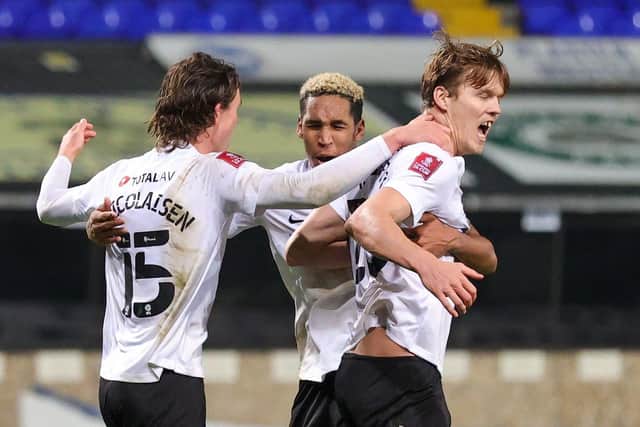 Sean Raggett celebrates his goal at Ipswich