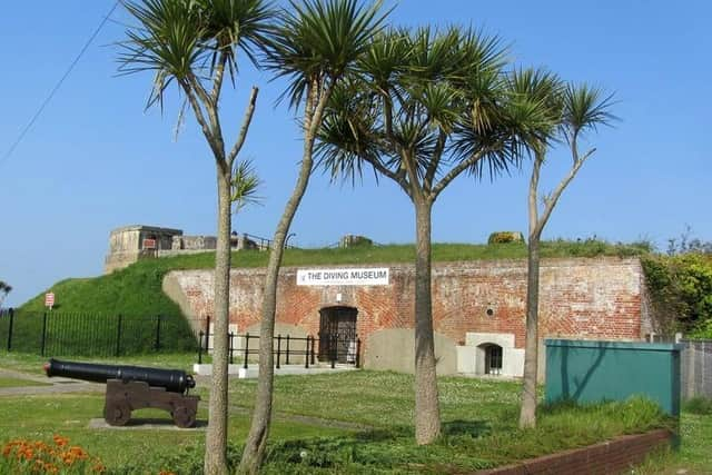 Batteries No.1 and 2 were built in the Stokes Bay area of Gosport, primarily to defend against a sea-borne attack, and are located at the north-west end of the Stokes Bay Lines. They were part of a system of ramparts, moats and batteries built in the 1860s. The building is partly in use as The Diving Museum.