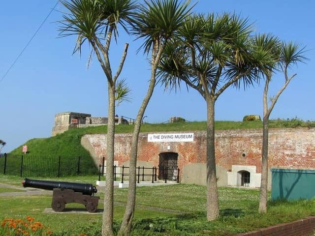 Batteries No.1 and 2 were built in the Stokes Bay area of Gosport, primarily to defend against a sea-borne attack, and are located at the north-west end of the Stokes Bay Lines. They were part of a system of ramparts, moats and batteries built in the 1860s. The building is partly in use as The Diving Museum.