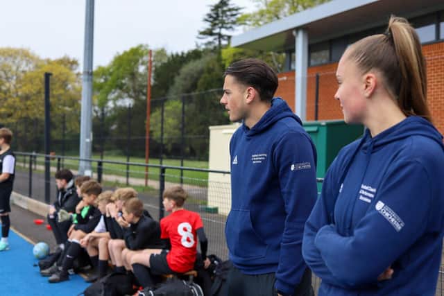 Second year football coaching and performance students Harrison Mott and Mia Pordage